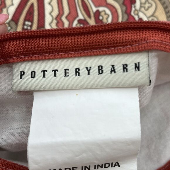 Pair Pottery Barn Euro Shams 24x24‎ Paisley Rich Rust/Cream/Taupe Linen Blend - Picture 2 of 9